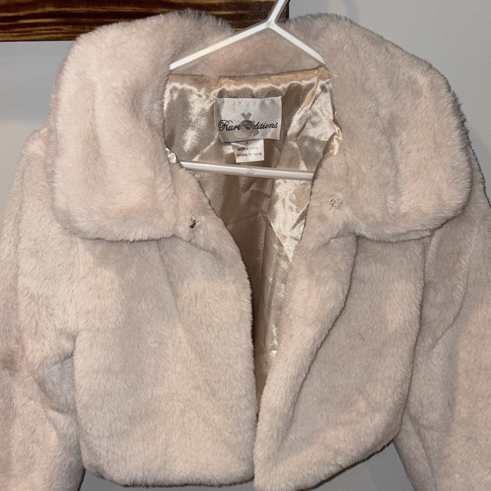 Rare Editions Soft Faux Fur Jacket Size 5 Off White/Cream - Picture 4 of 9
